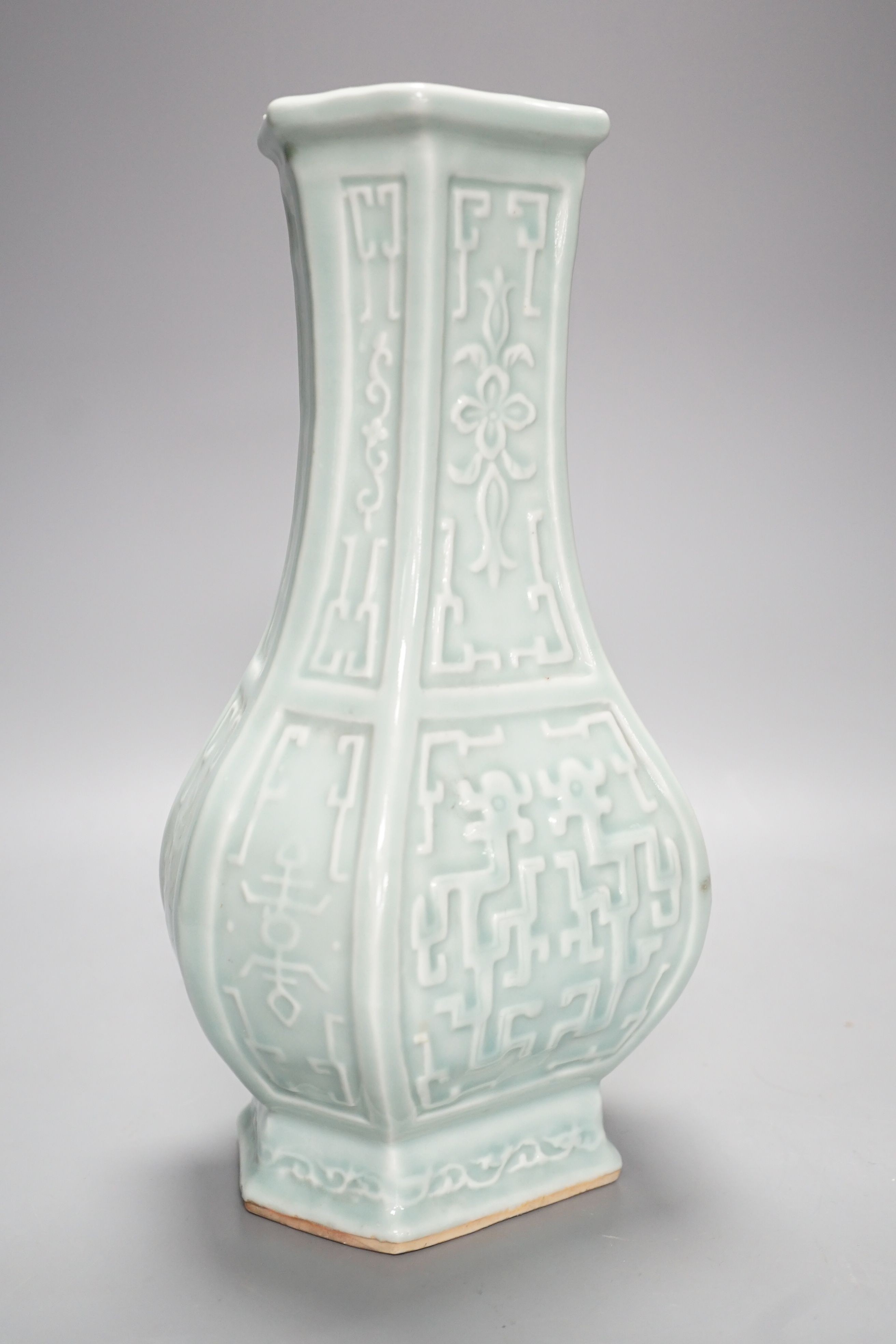 A Chinese archaistic celadon glazed vase, Republic period, height 27.5cm